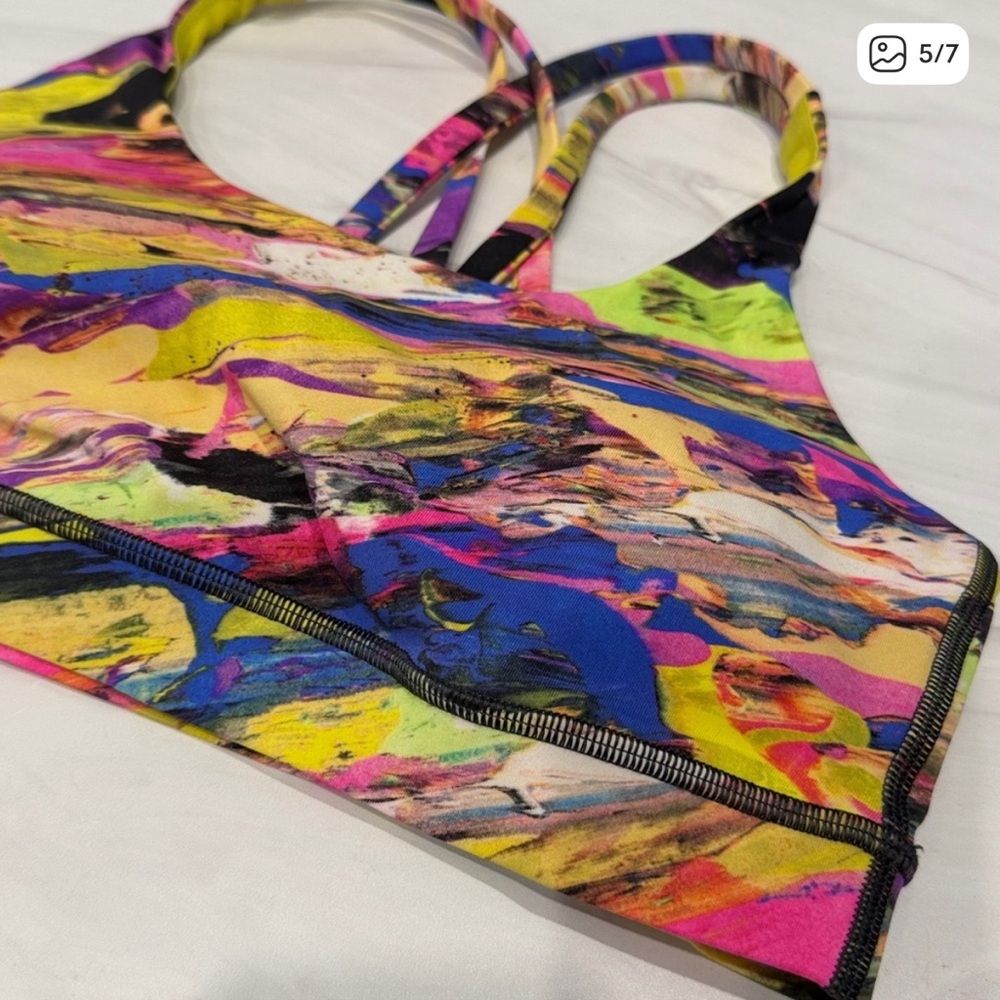Lululemon Energy Bra Catalyst Multi Size 8 Strappy Back Colorful Neon - Picture 3 of 7